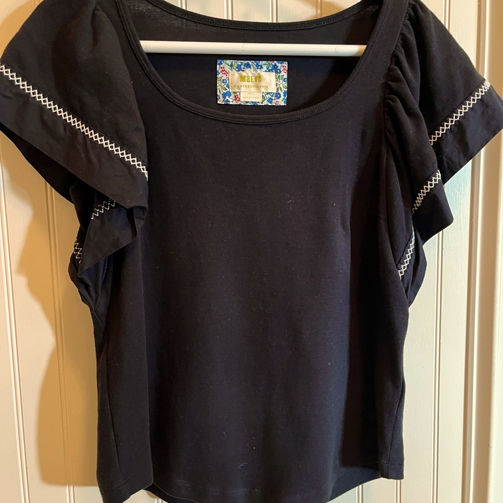 Anthropologie Maeve black butterfly sleeve top. Size small. Very good condition.